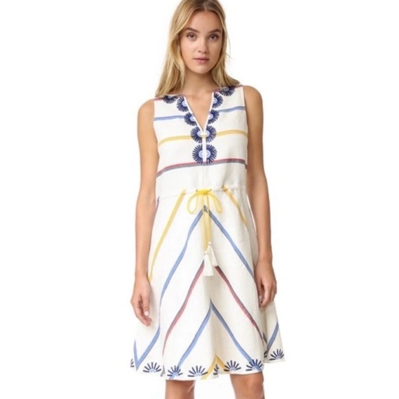 Tory Burch Dresses & Skirts - Tory Burch Blaine Embroidered Linen Cotton Tassel Dress - White - Size 4